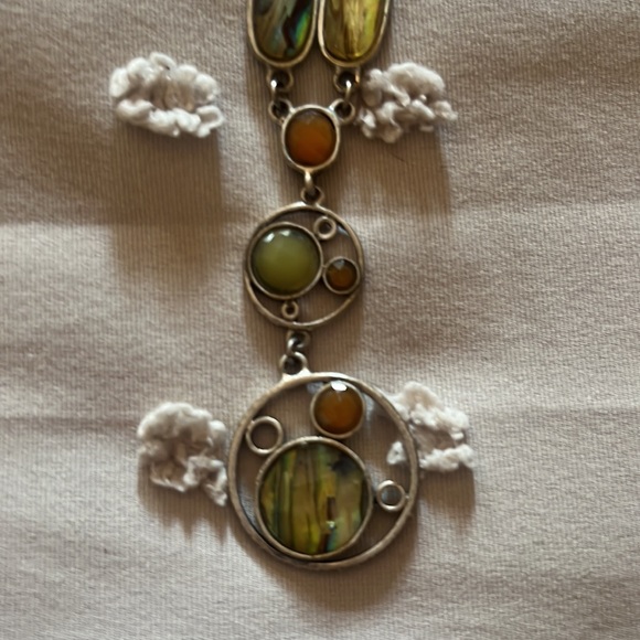 Abalone and amber silver tone necklace unique. BoHo hippie festival - Picture 2 of 4